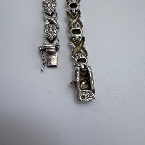 VTG Sterling Silver 925 Illusion Stone X Link Chain BRacelet Size 7.5" Length - Picture 5 of 10